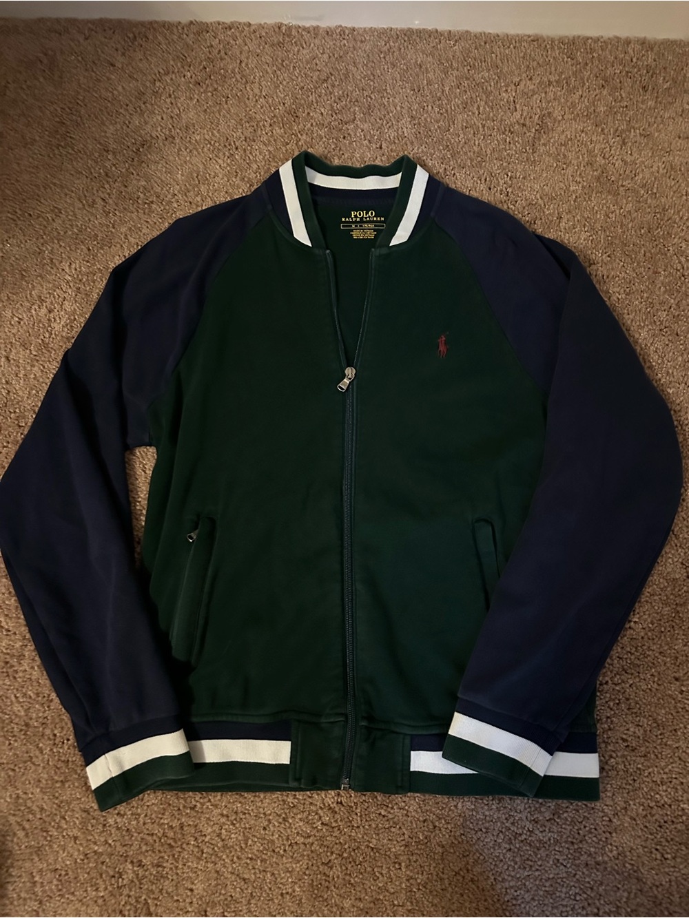 Polo by Ralph Lauren Green Body Navy Sleeve Varsity Zip Jacket